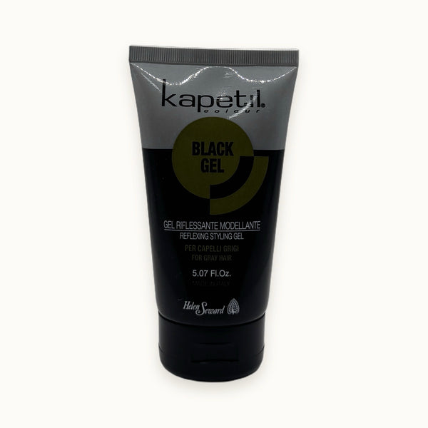 Helen Seward Kapetil Black Gel, gel riflessante capelli grigi 150 ml — packshot su fondo crema
