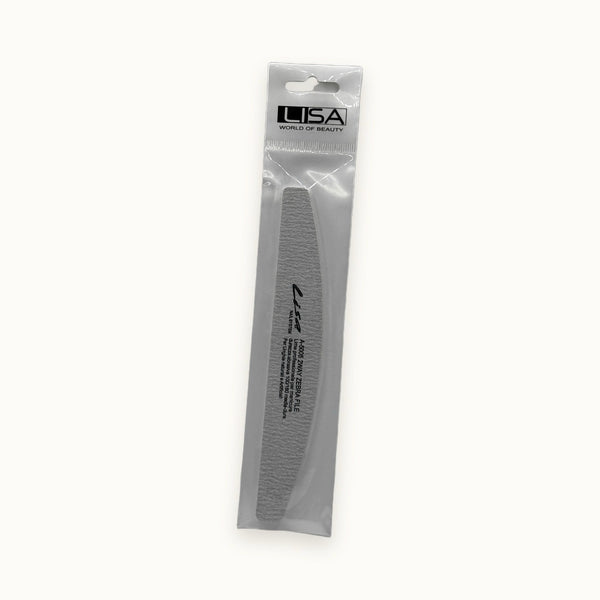 Lisa, lima per unghie professionale 2 vie zebra — packshot su fondo crema