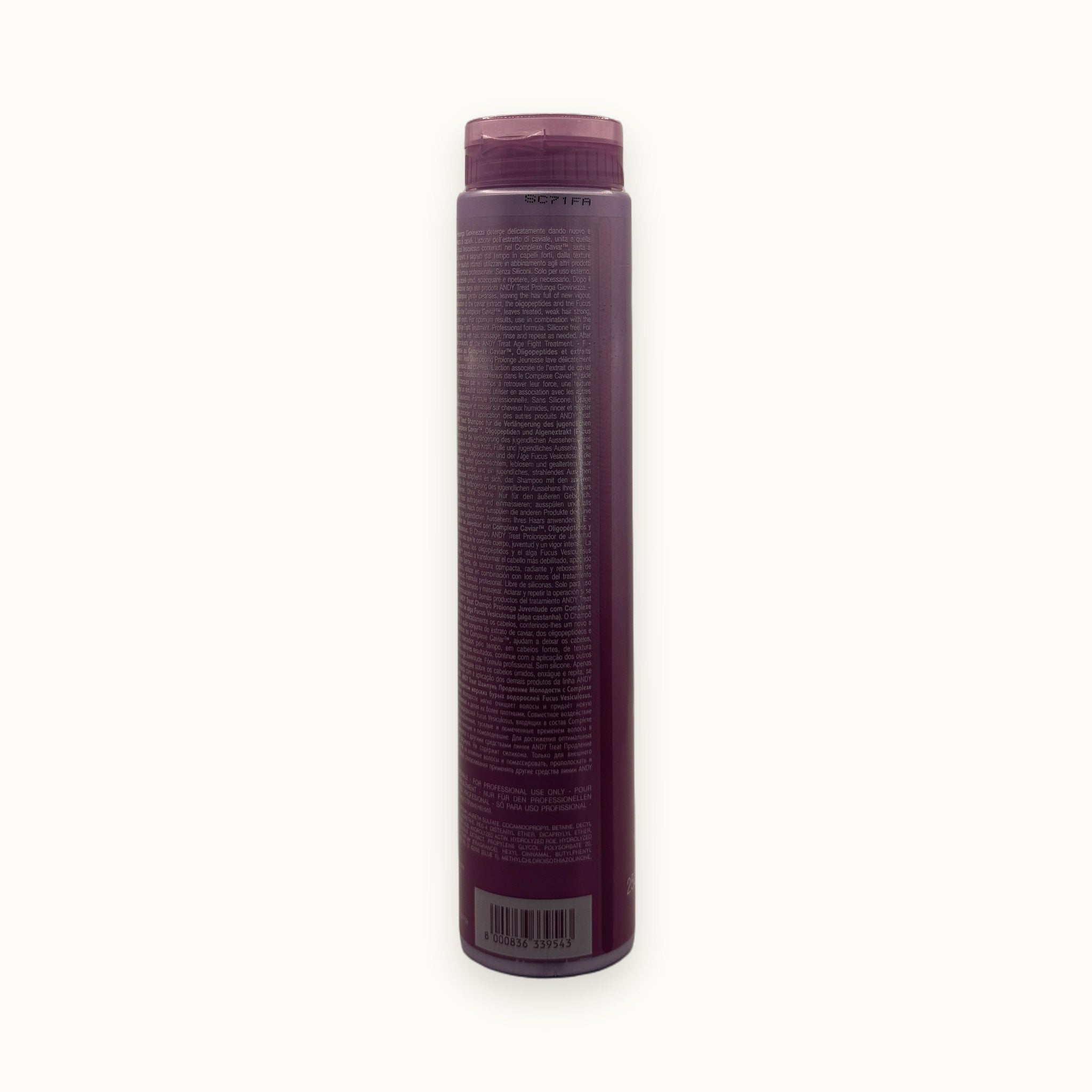 Andy Treat, shampoo antietà al caviale per capelli colorati 250 ml — packshot su fondo crema