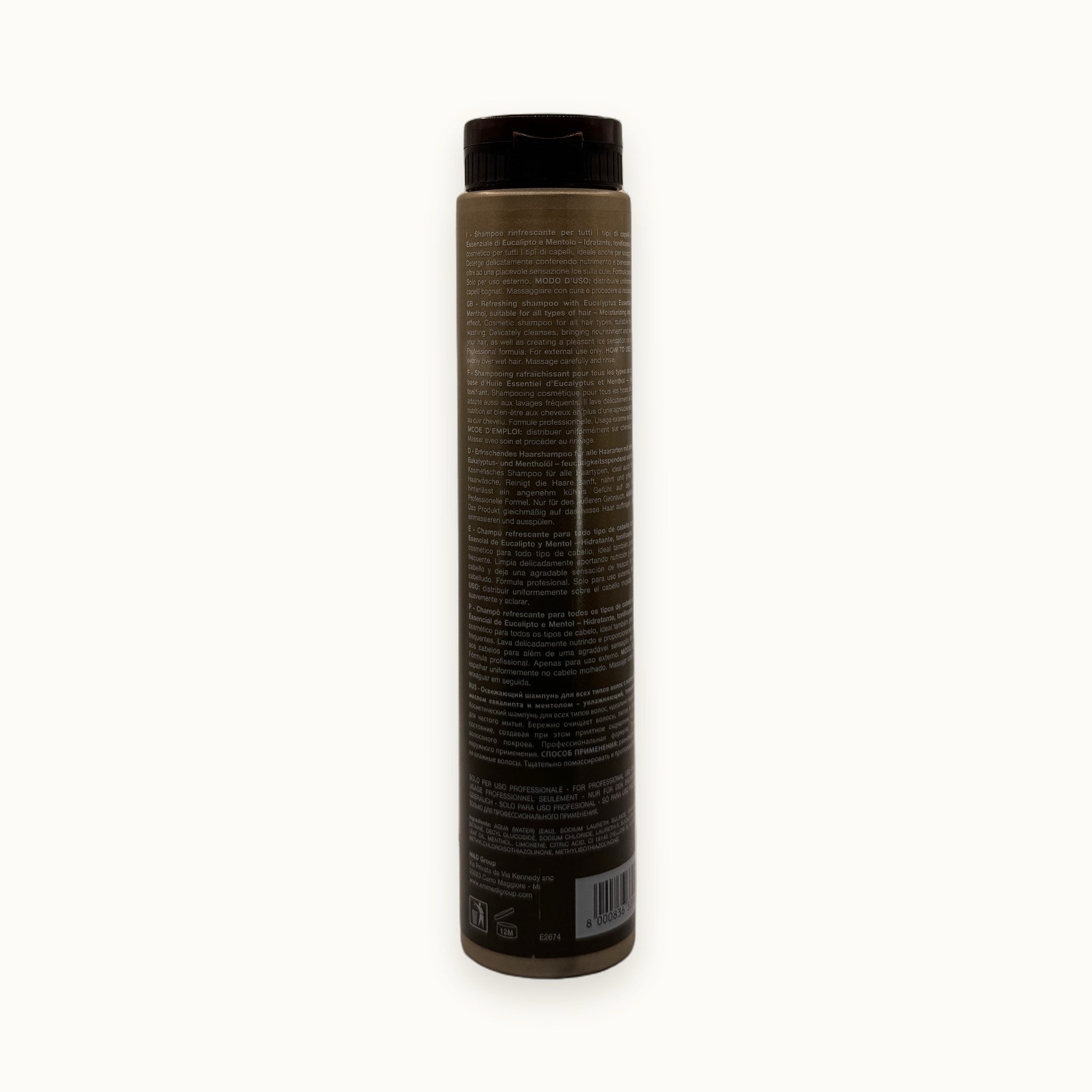 Andy Treat, shampoo rinfrescante eucalipto per il cuoio capelluto 250 ml — packshot su fondo crema