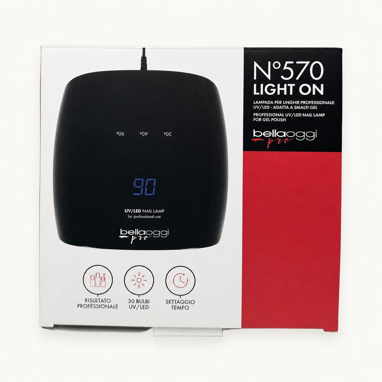 Bellaoggi Pro N°570 Light On Lampada UV/LED per unghie — scatola su fondo crema