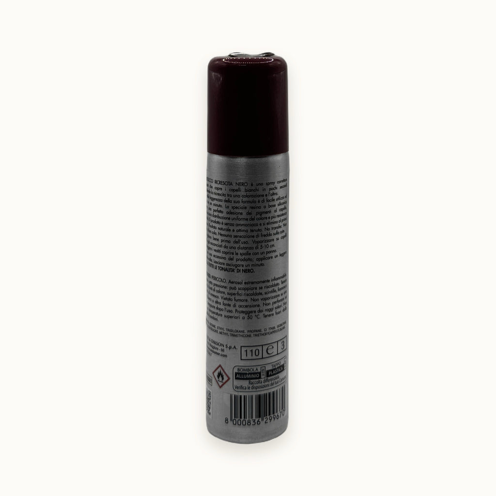 Dikson Ritocco Pop, spray ritocco radici nero 75 ml — packshot su fondo crema
