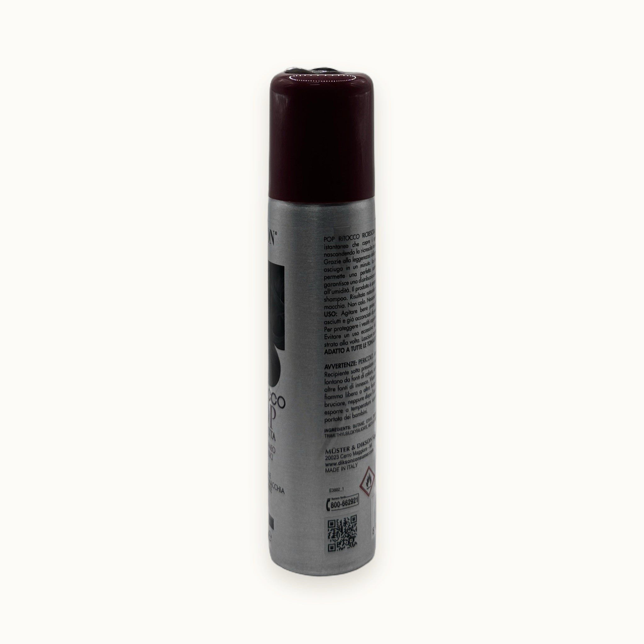 Dikson Ritocco Pop, spray ritocco radici nero 75 ml — packshot su fondo crema