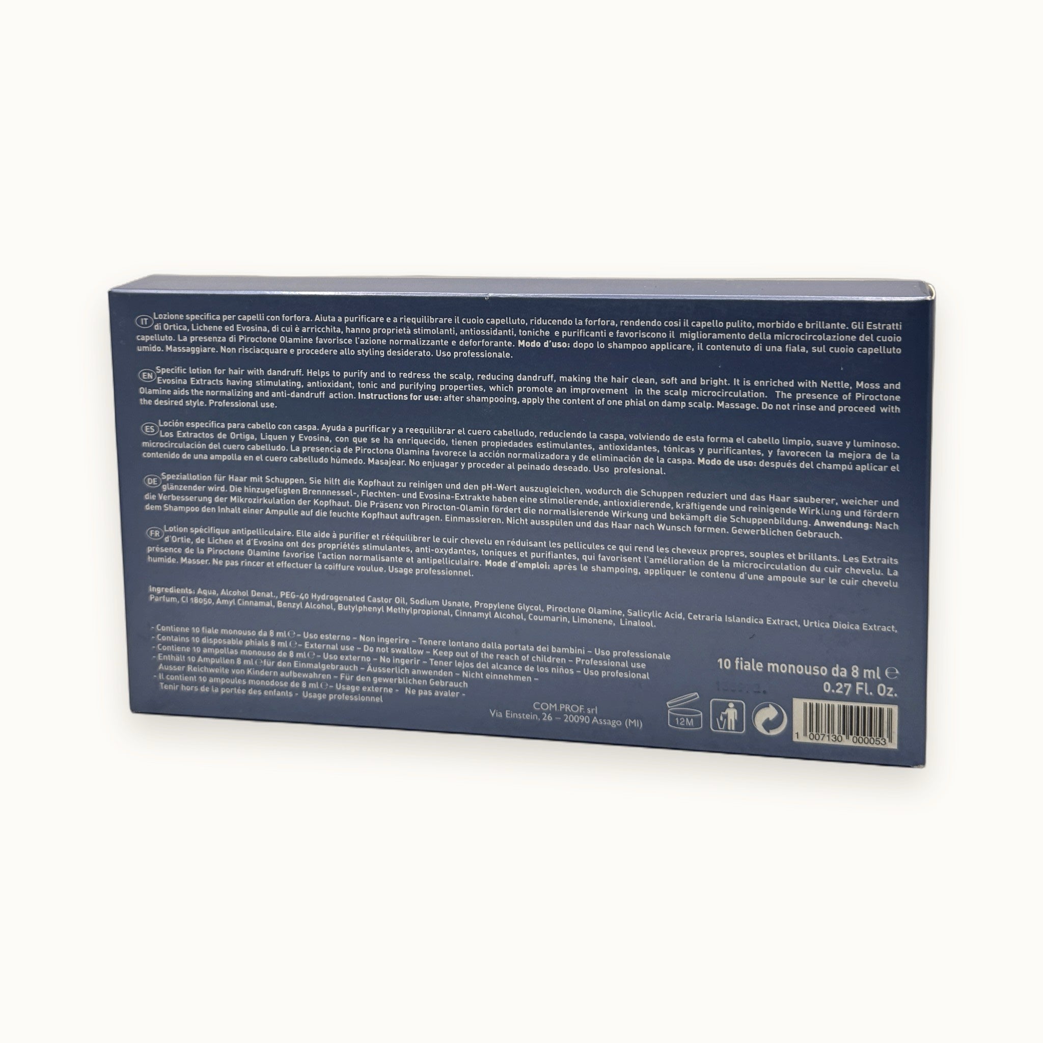 Icon Be Purifying, lozione antiforfora in fiale per cuoio capelluto 10 x 8 ml — packshot su fondo crema