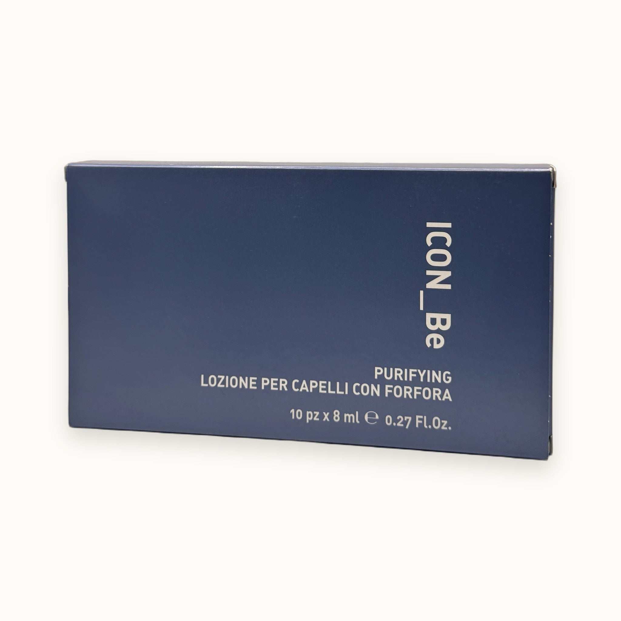 Icon Be Purifying, lozione antiforfora in fiale per cuoio capelluto 10 x 8 ml — packshot su fondo crema