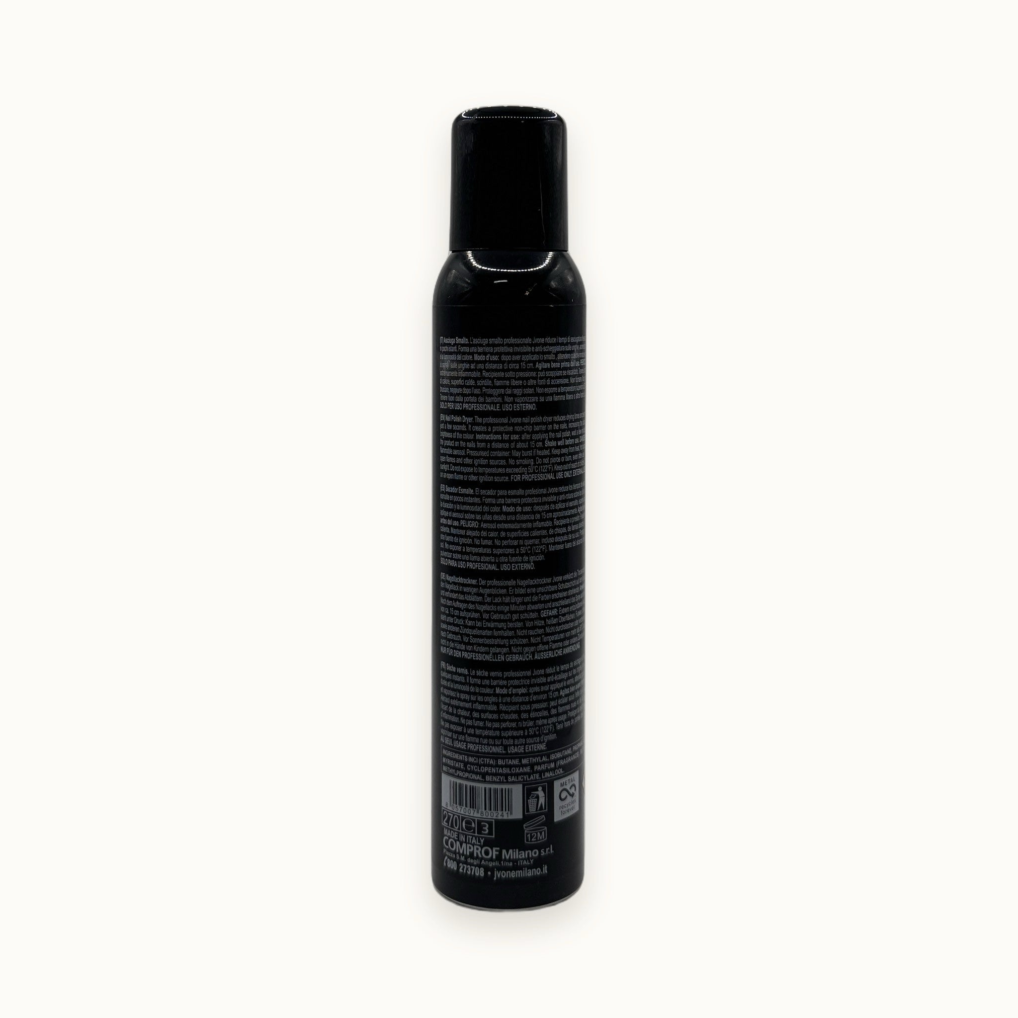 Jvone Milano, asciuga smalto spray nail polish dryer — packshot su fondo crema
