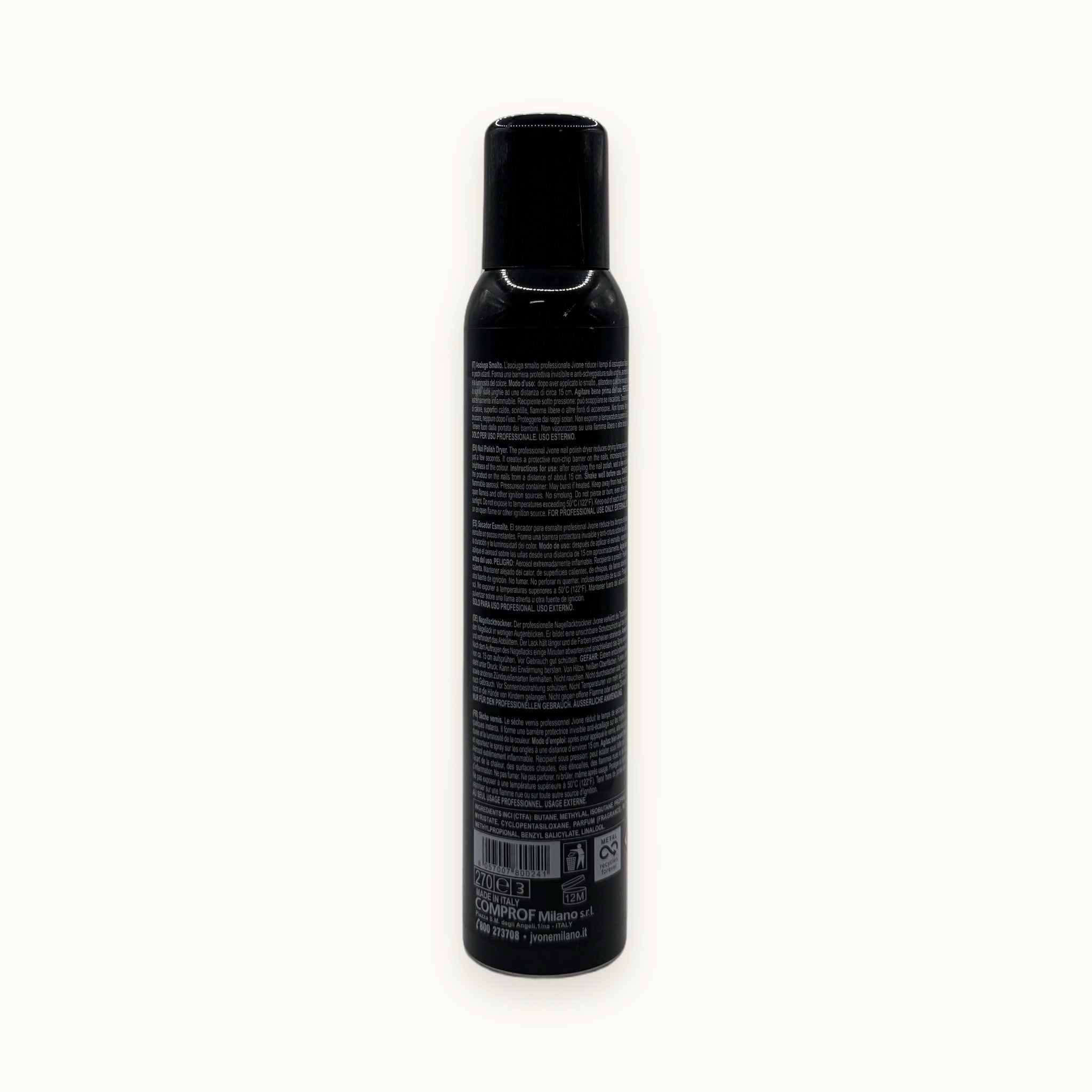 Jvone Milano, asciuga smalto spray nail polish dryer — packshot su fondo crema