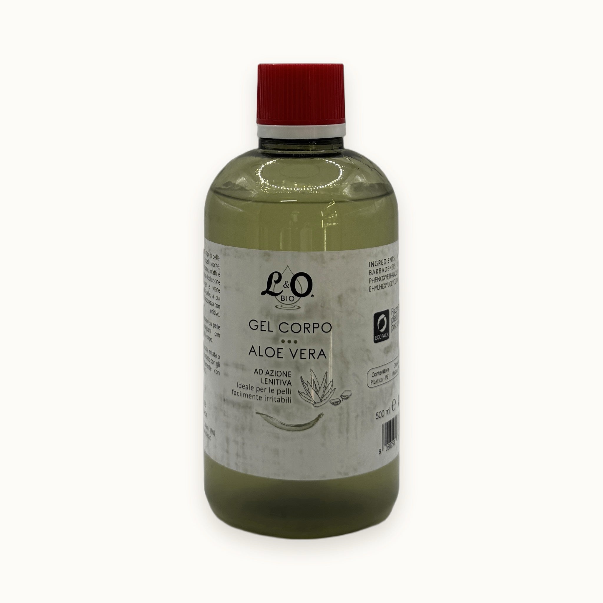 L&O, gel corpo all'aloe vera idratante — packshot su fondo crema