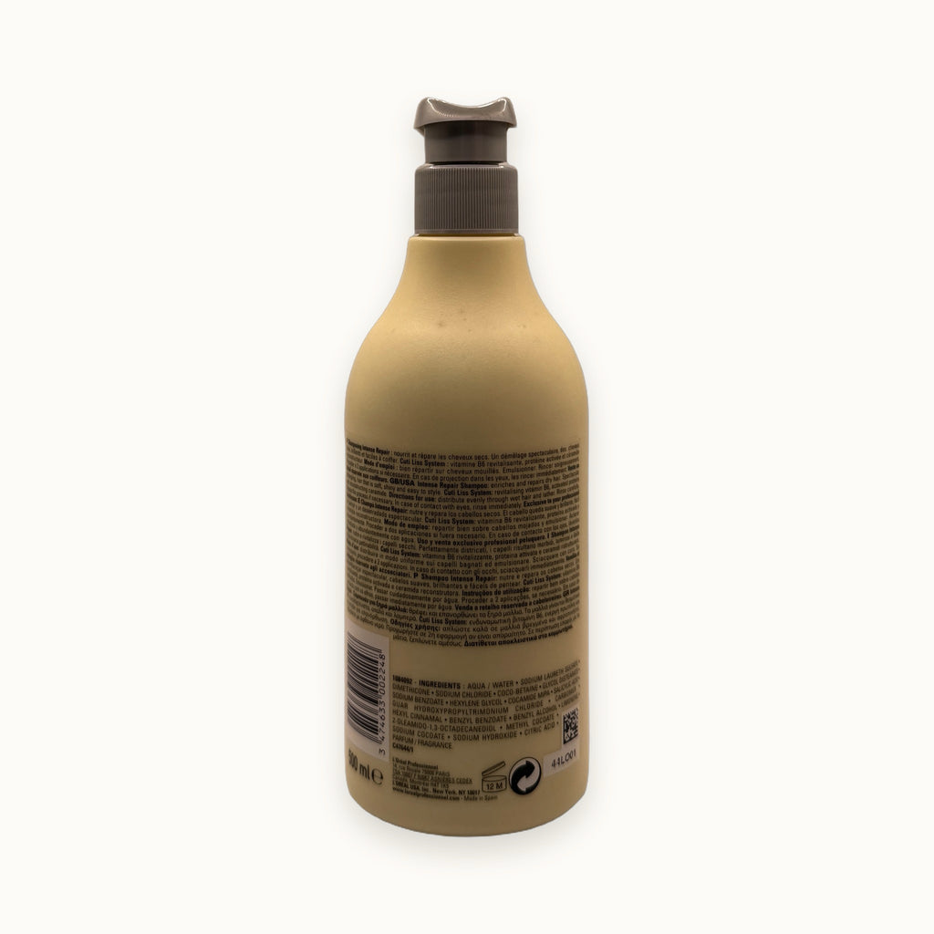 L'Oréal Série Expert Intense Repair, shampoo nutriente capelli secchi 500 ml — packshot su fondo crema