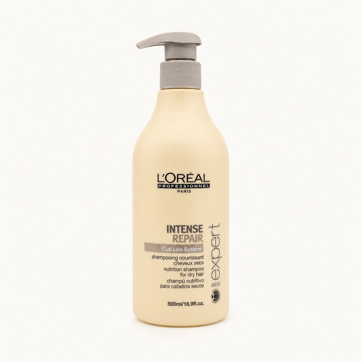 L'Oréal Série Expert Intense Repair, shampoo nutriente capelli secchi 500 ml — packshot su fondo crema