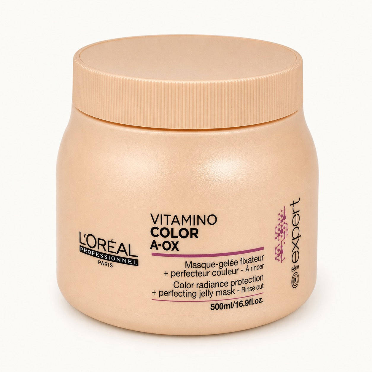 L'Oréal Série Expert Vitamino Color, maschera protezione colore capelli tinti 500 ml — packshot su fondo crema