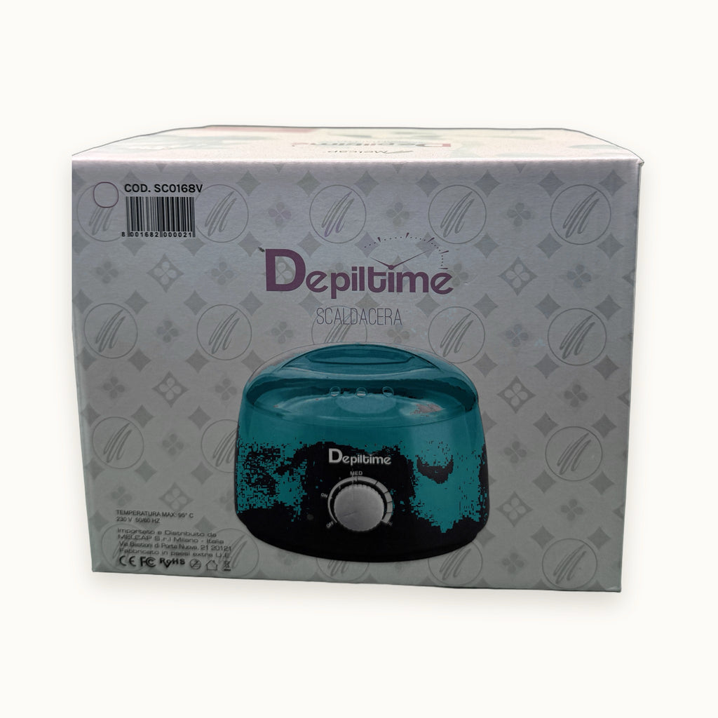 Melcap Depiltime Scaldacera — scatola su fondo crema