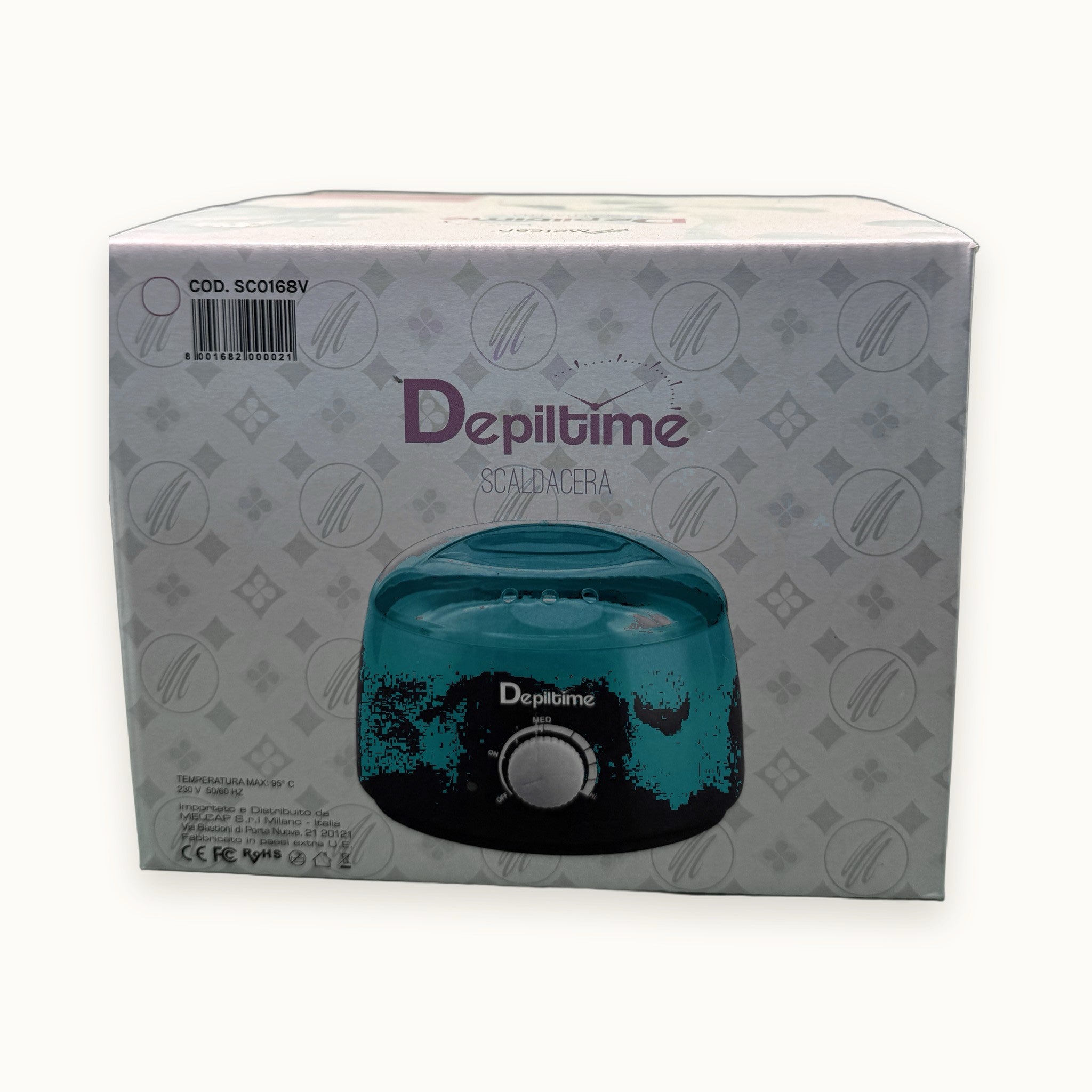 Melcap Depiltime Scaldacera — scatola su fondo crema