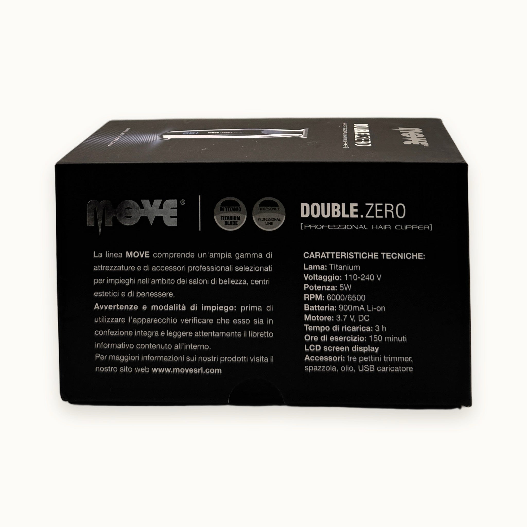 Move Double.Zero, tagliacapelli rifinitore professionale — packshot su fondo crema