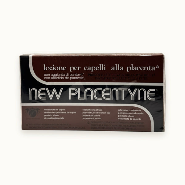 New Placentine, lozione rinforzante capelli alla placenta — packshot su fondo crema