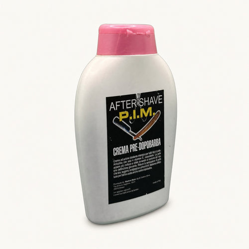 P.I.M. After Shave Crema Pre-Dopobarba — flacone su fondo crema