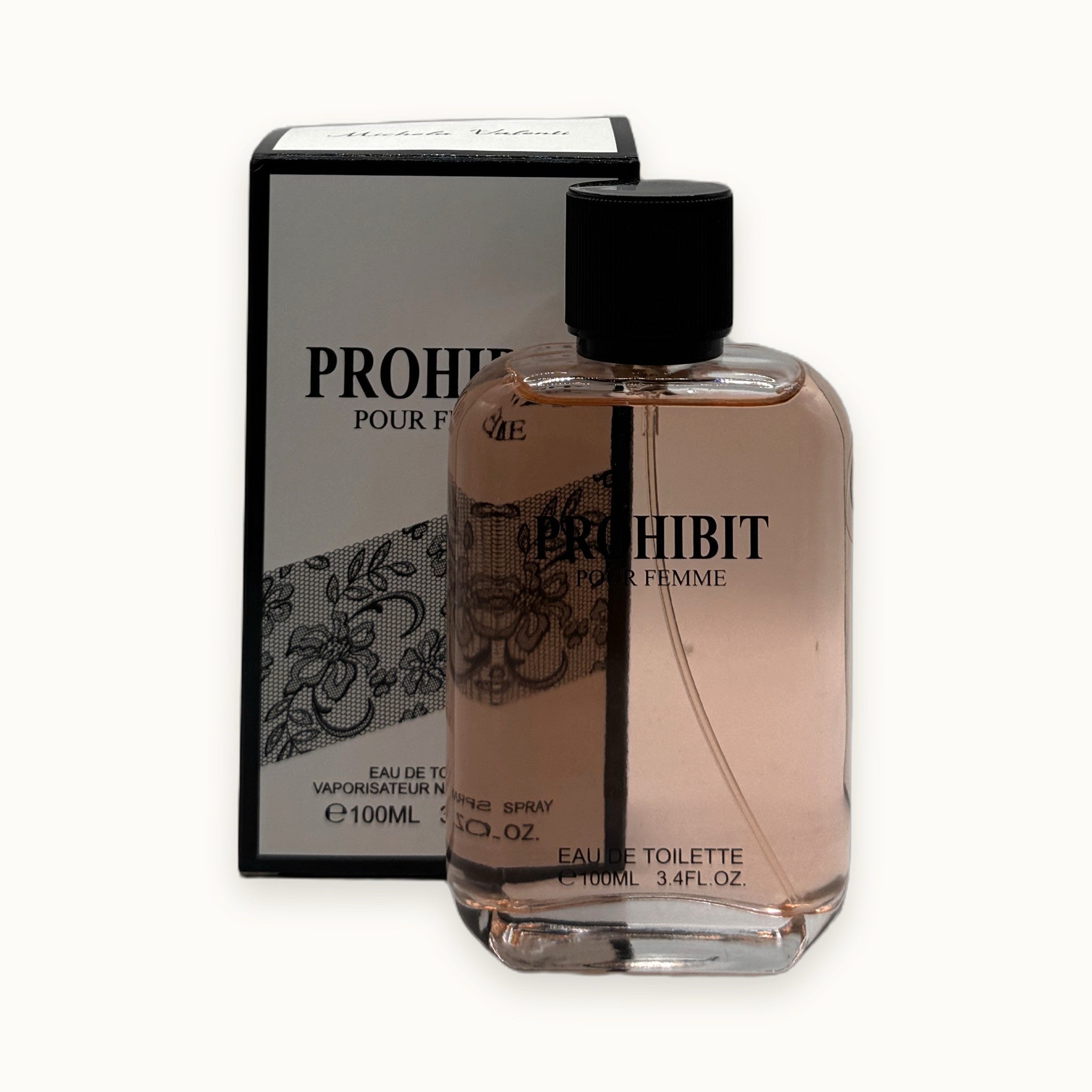 Prohibit Pour Femme, eau de toilette donna 100 ml — packshot su fondo crema