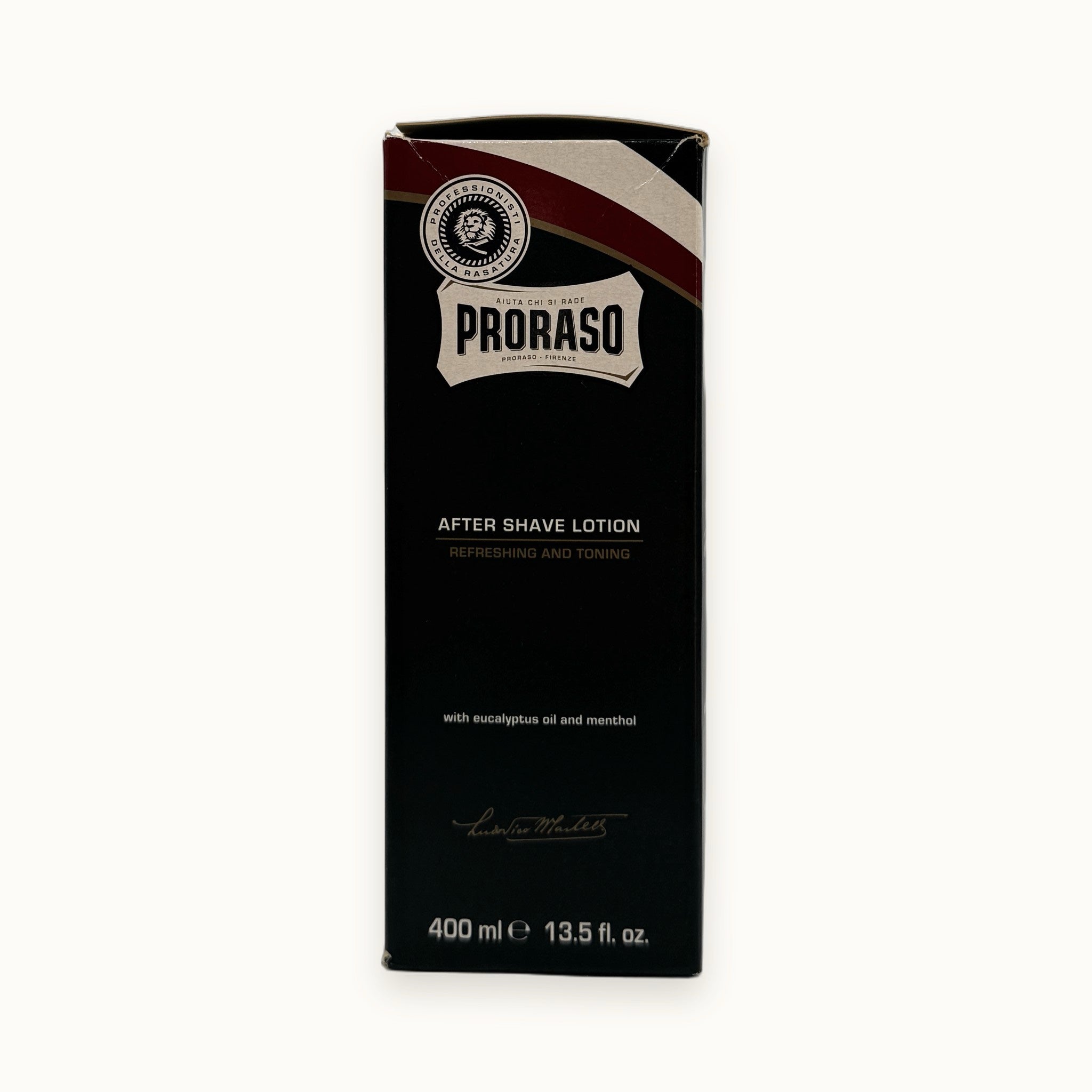 Proraso, lozione dopobarba rinfrescante linea verde 400 ml — packshot su fondo crema