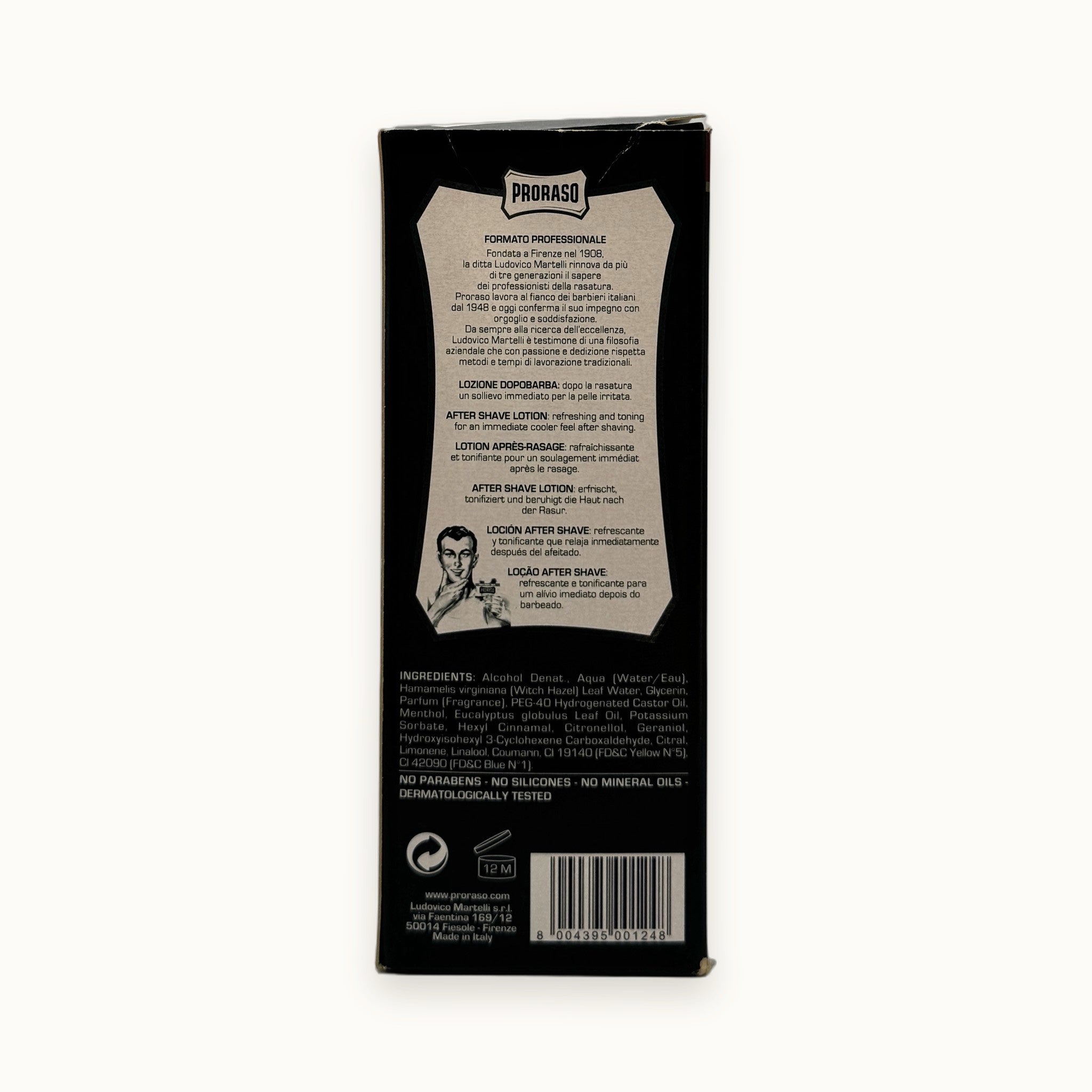 Proraso, lozione dopobarba rinfrescante linea verde 400 ml — packshot su fondo crema
