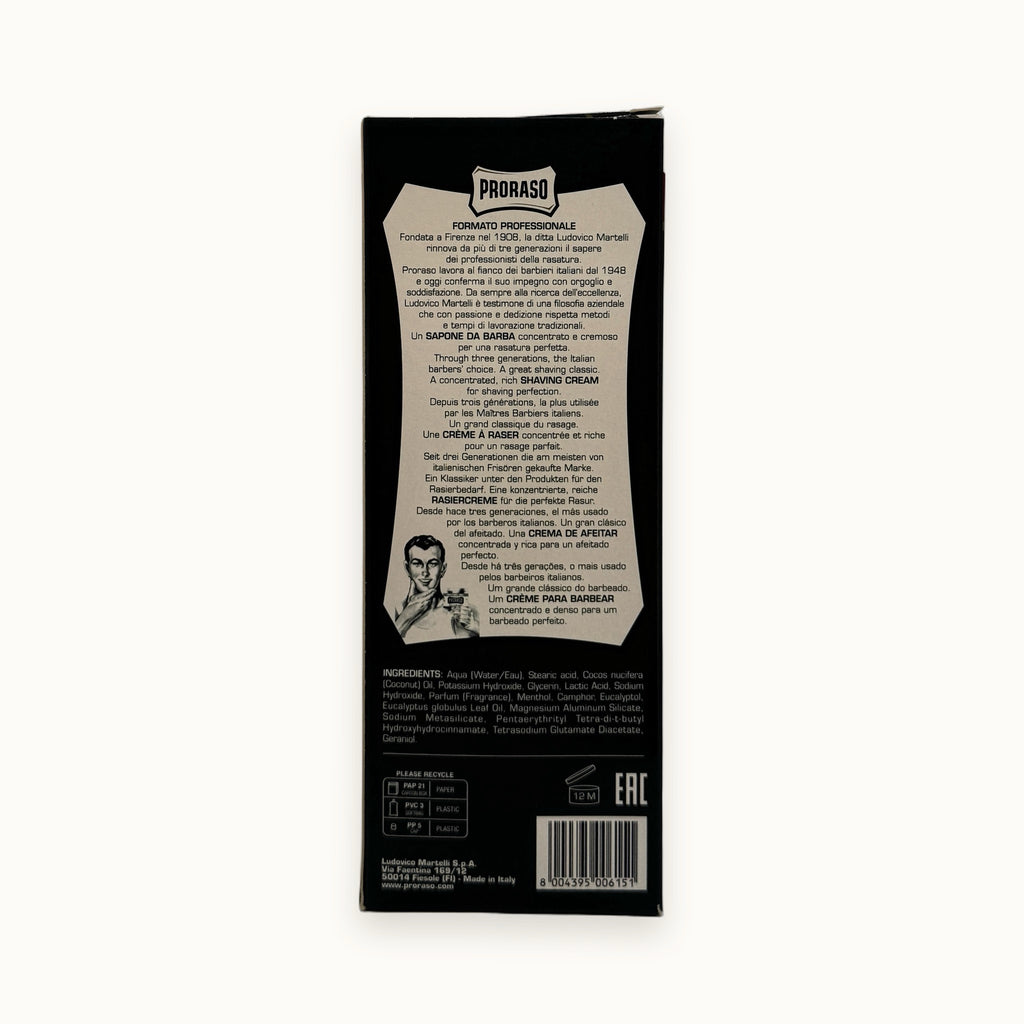 Proraso, crema da barba professionale rinfrescante in tubo 150 ml — packshot su fondo crema