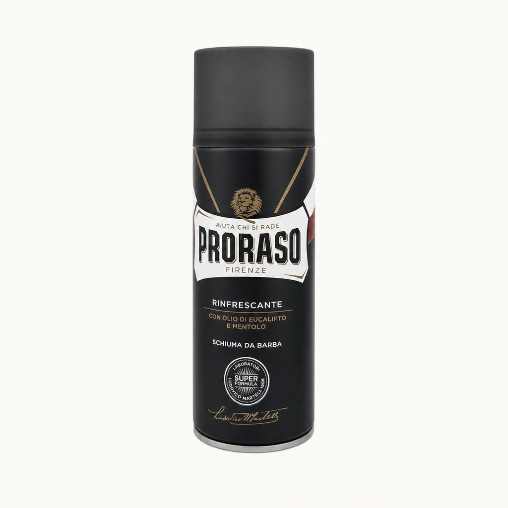 Proraso, schiuma da barba rinfrescante linea verde 400 ml — packshot su fondo crema
