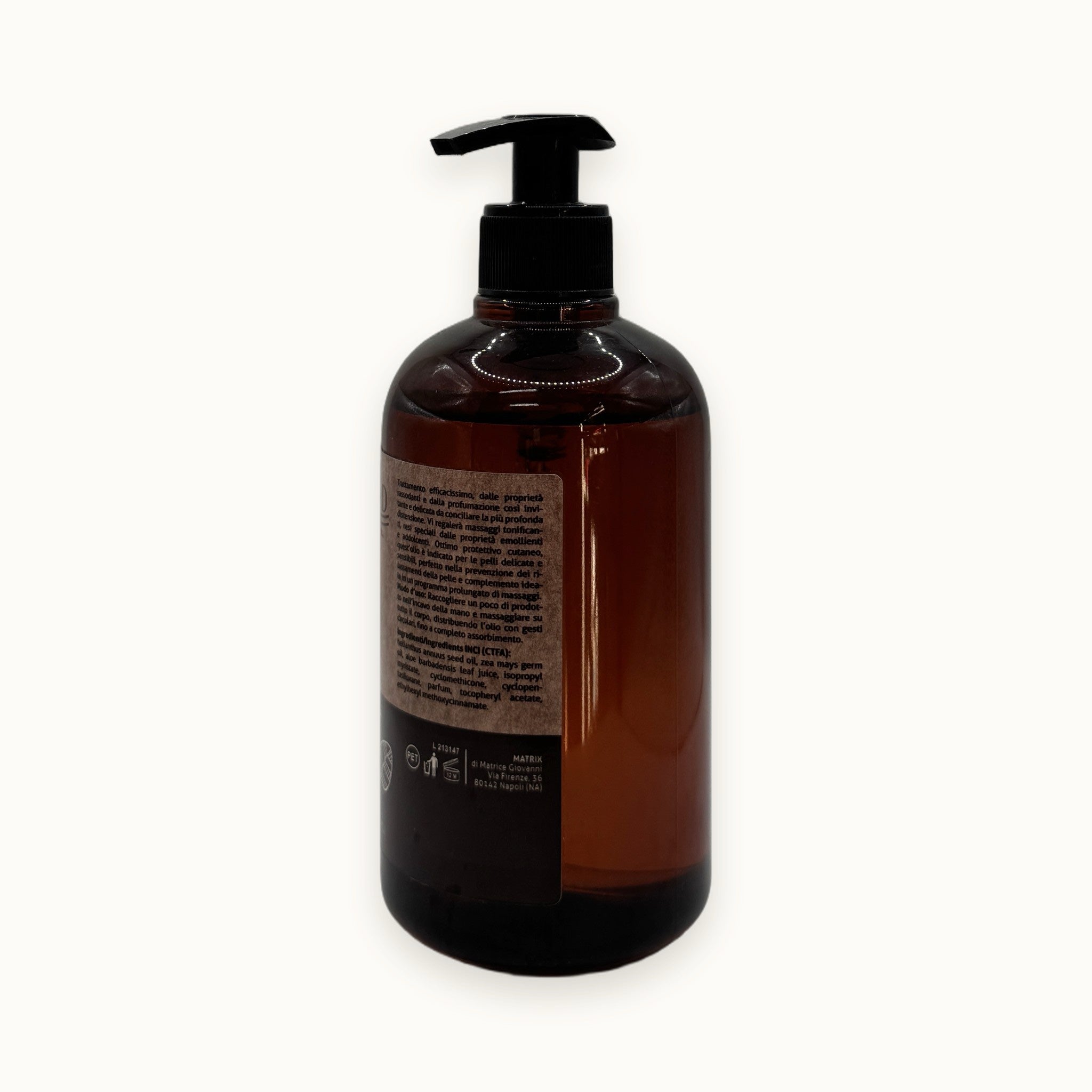 Reload Olio Massaggio+, olio da massaggio corpo mango e aloe vera — packshot su fondo crema