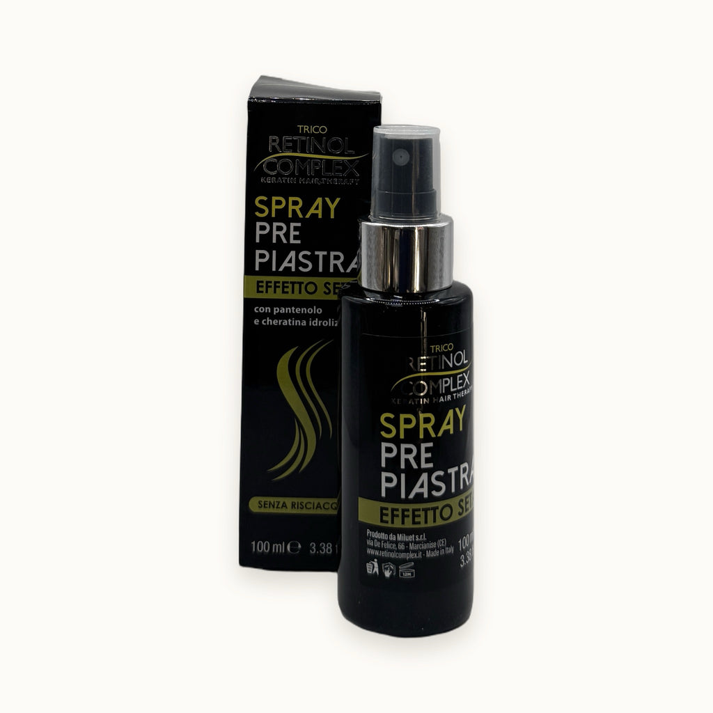 Retinol Complex, spray pre piastra termoprotettore effetto seta 100 ml — packshot su fondo crema