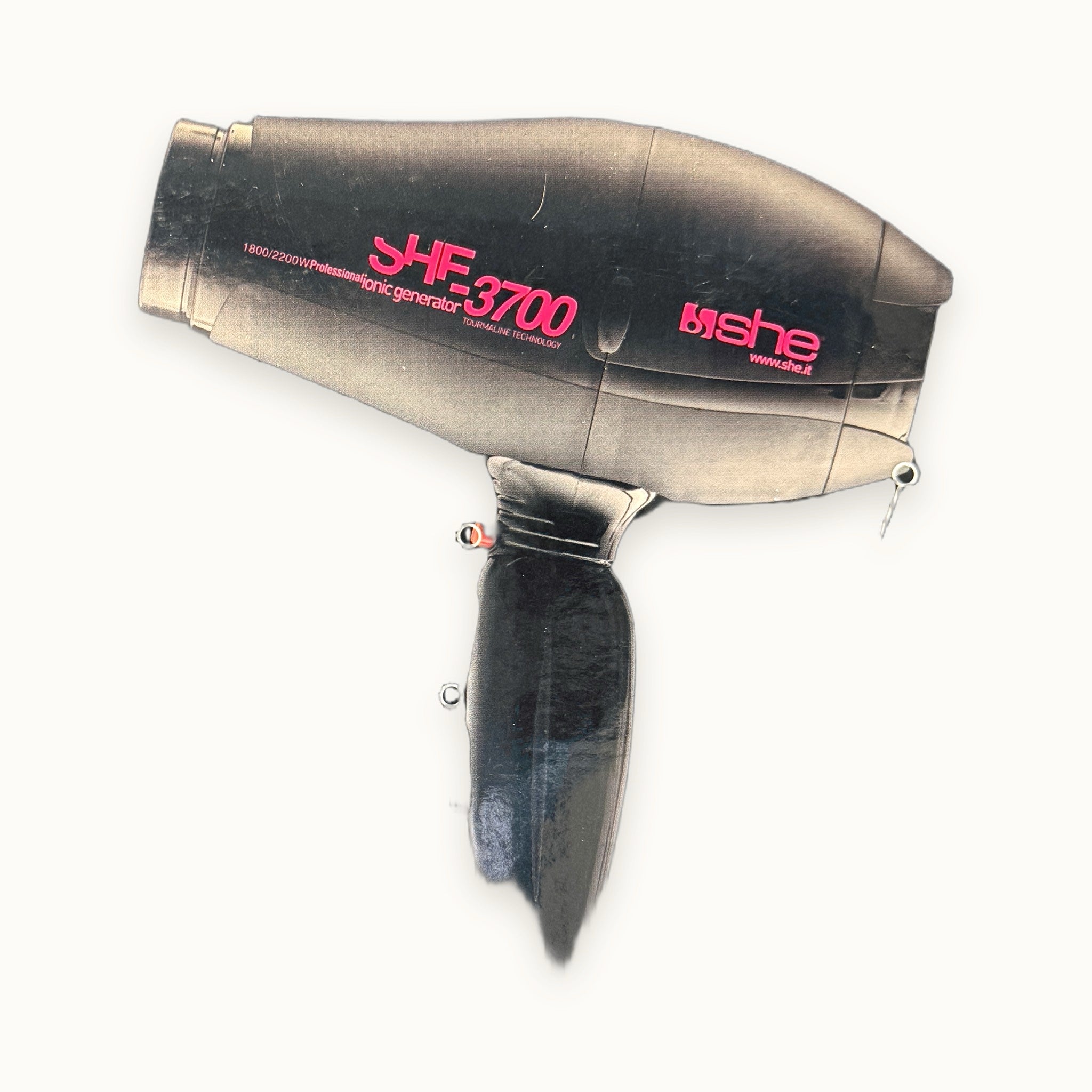 she 3700, phon asciugacapelli professionale ceramica e tormalina — packshot su fondo crema