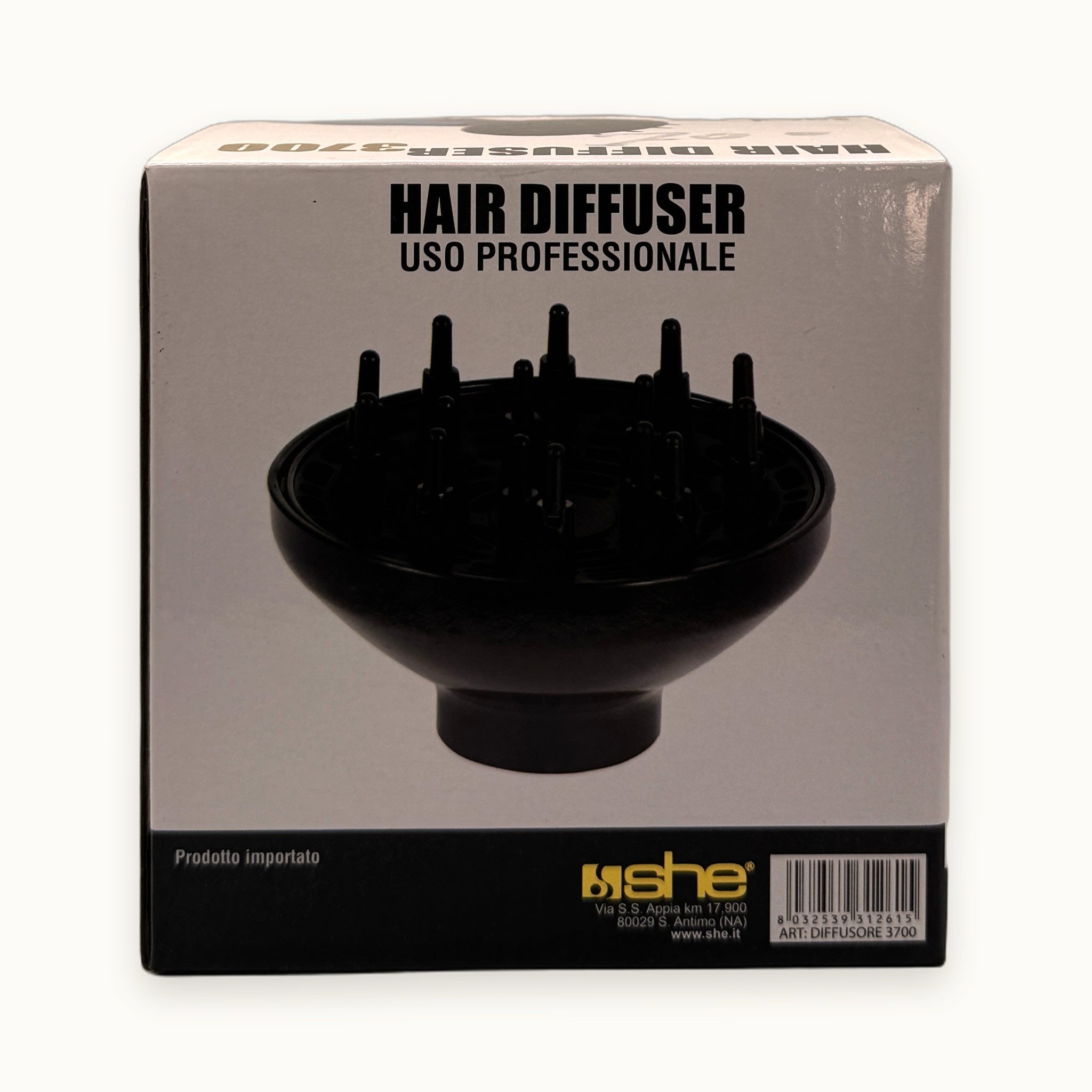 she Hair Diffuser 3700, diffusore per phon capelli ricci — packshot su fondo crema
