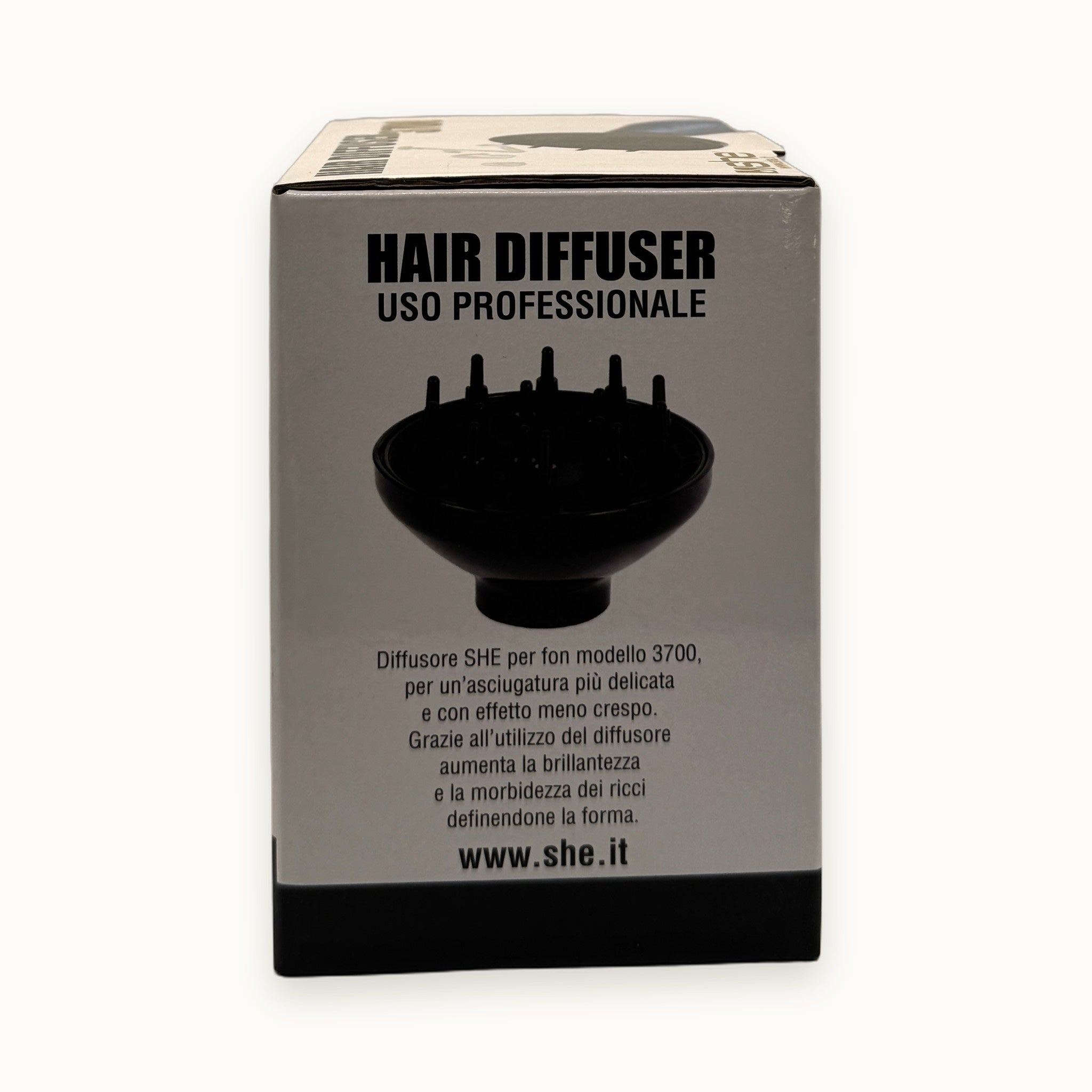 she Hair Diffuser 3700, diffusore per phon capelli ricci — packshot su fondo crema