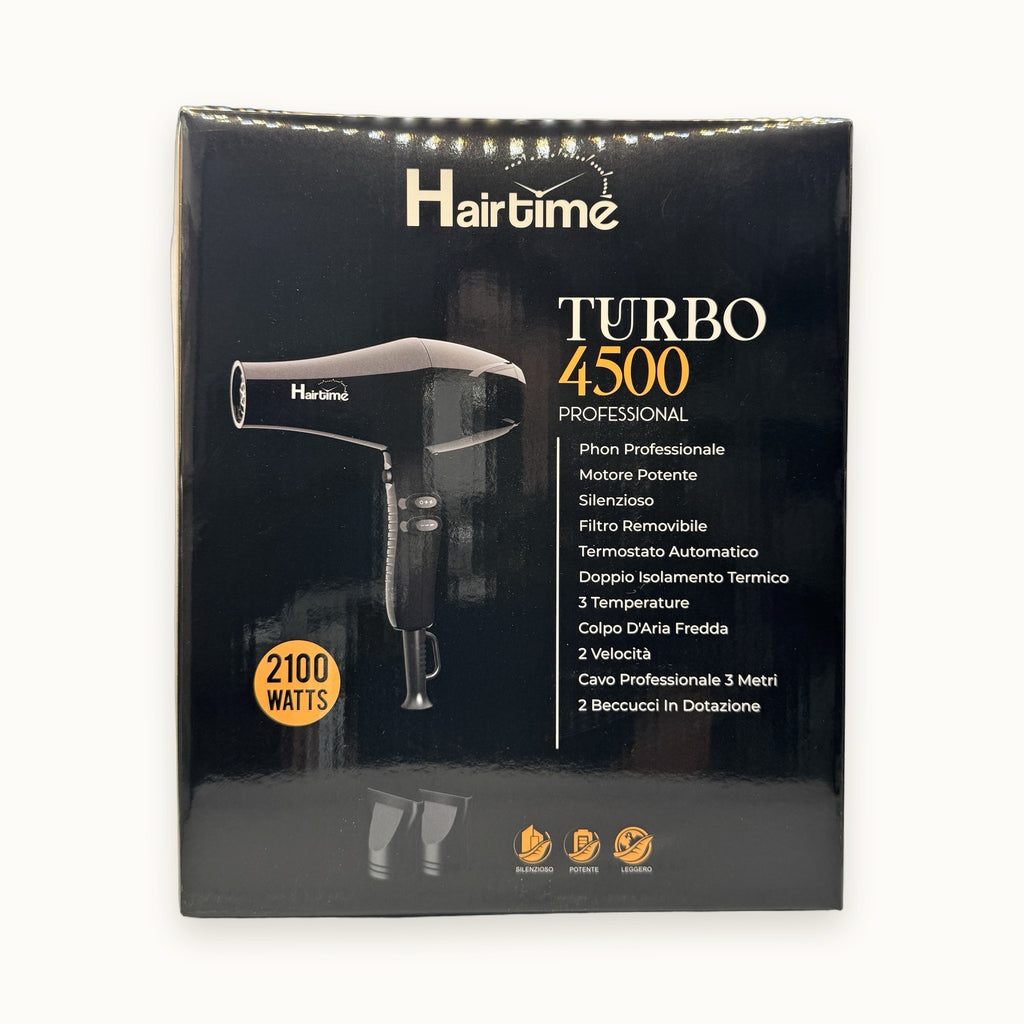 she Turbo 4500, phon asciugacapelli professionale — packshot su fondo crema