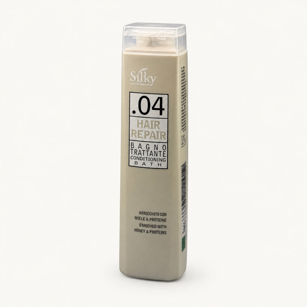 Silky .04 Hair Repair Bagno Trattante 250 ml — flacone su fondo crema