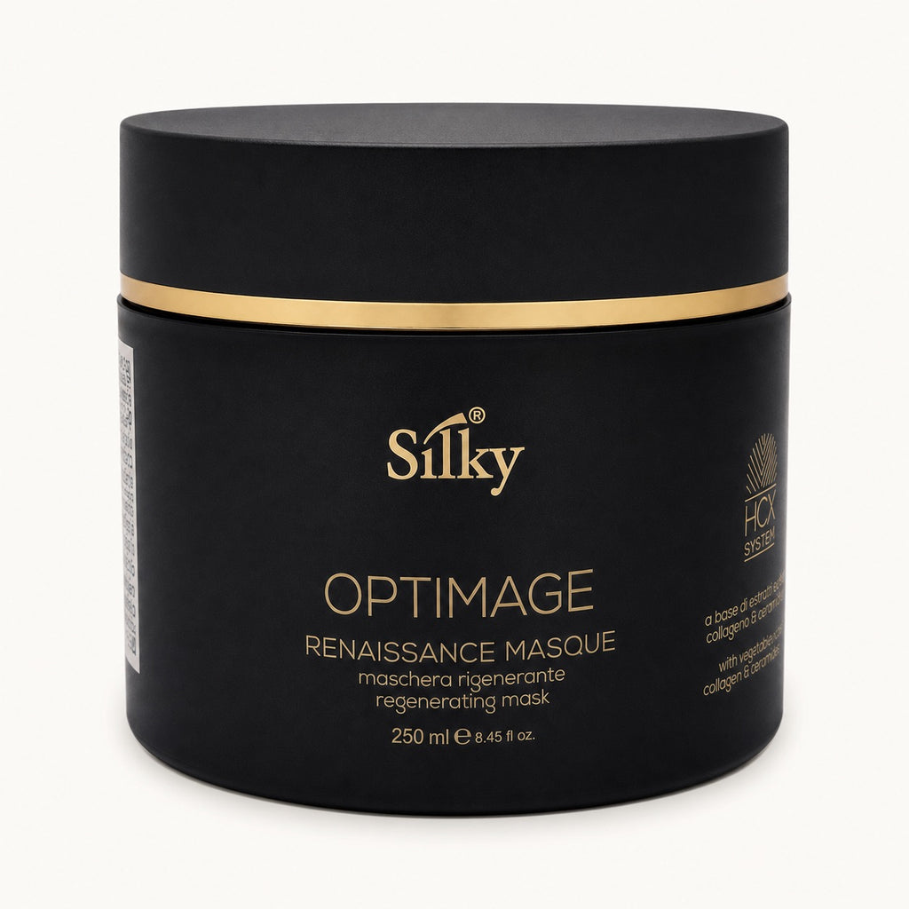 Silky Optimage Renaissance Masque, maschera rigenerante anti-età 250 ml — packshot su fondo crema