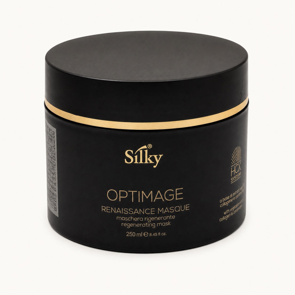 Silky Optimage Renaissance Masque, maschera rigenerante anti-età 250 ml — packshot su fondo crema