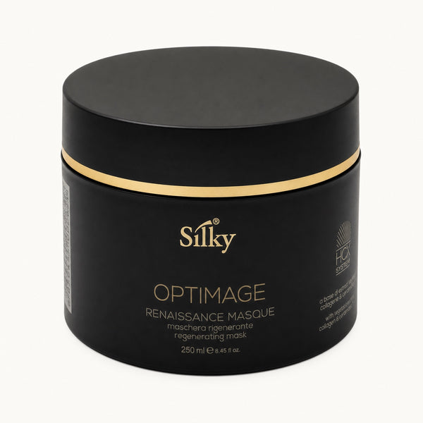 Silky Optimage Renaissance Masque, maschera rigenerante anti-età 250 ml — packshot su fondo crema