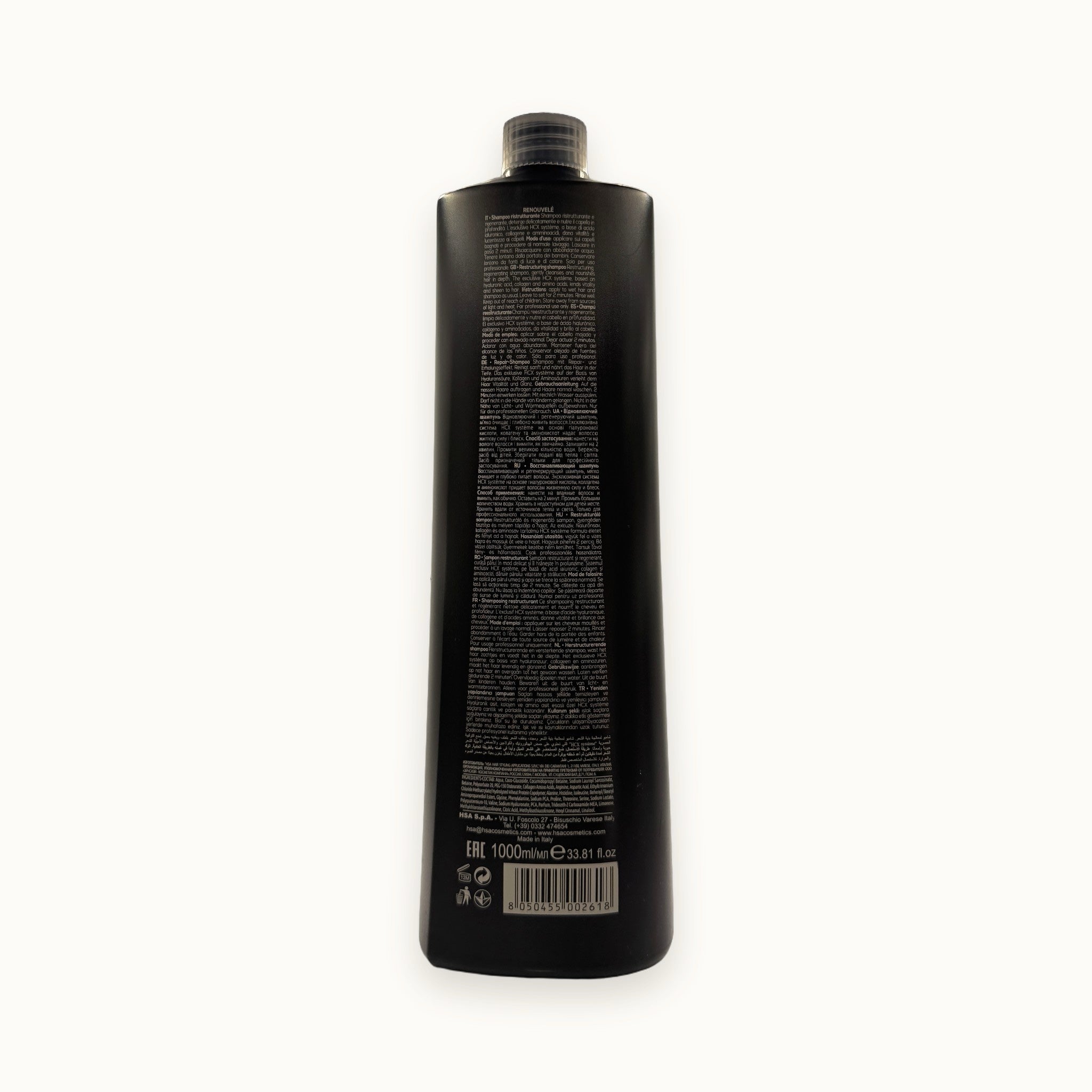 Silky Optimage Renouvelé, shampoo ristrutturante anti-età 1000 ml — packshot su fondo crema
