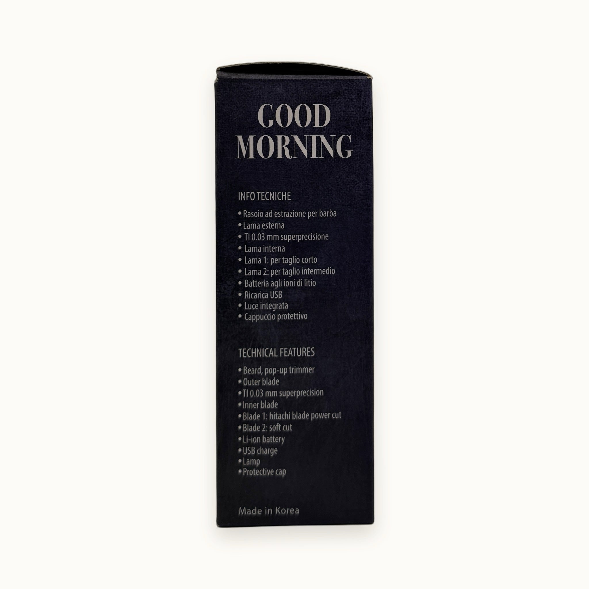 Uki Good Morning, rasoio elettrico a lamina — packshot su fondo crema