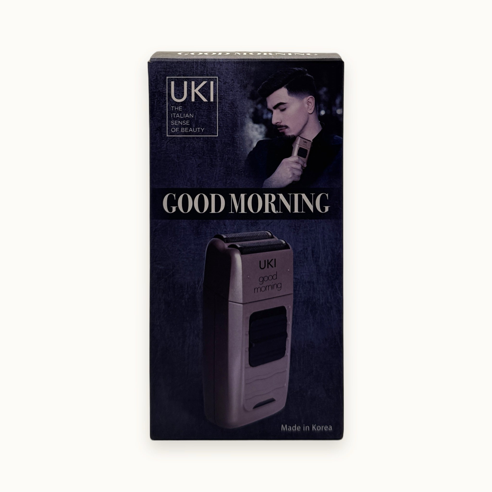 Uki Good Morning, rasoio elettrico a lamina — packshot su fondo crema