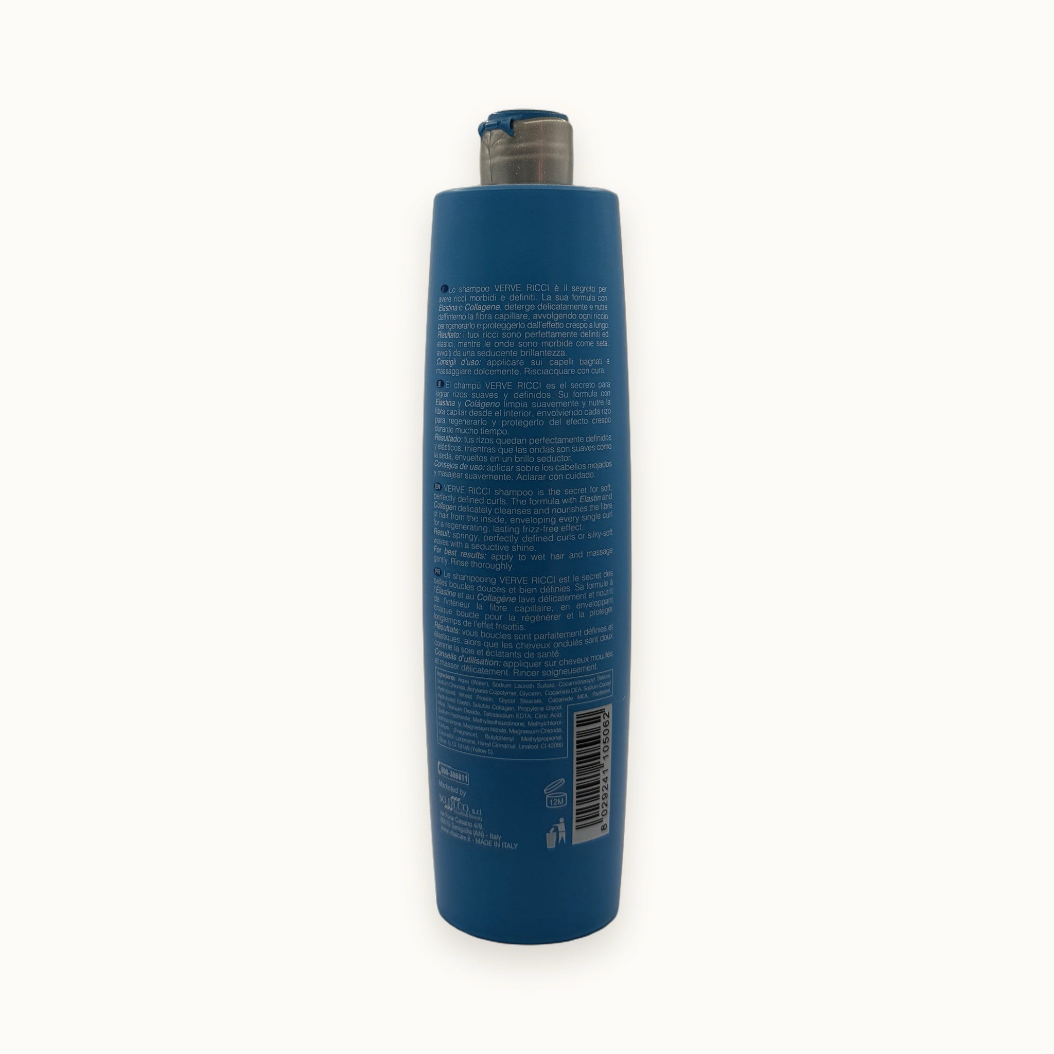 Vitalcare Verve Ricci, shampoo ravviva ricci per capelli ricci 500 ml — packshot su fondo crema