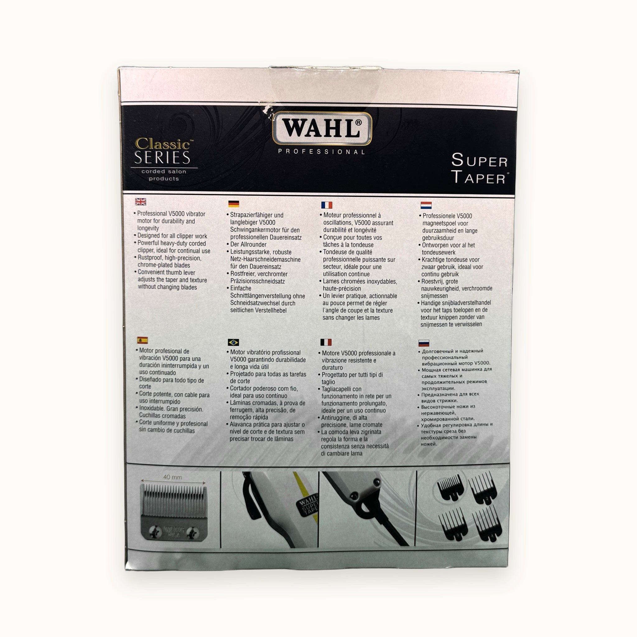 Wahl Professional Super Taper Classic Series — scatola su fondo crema