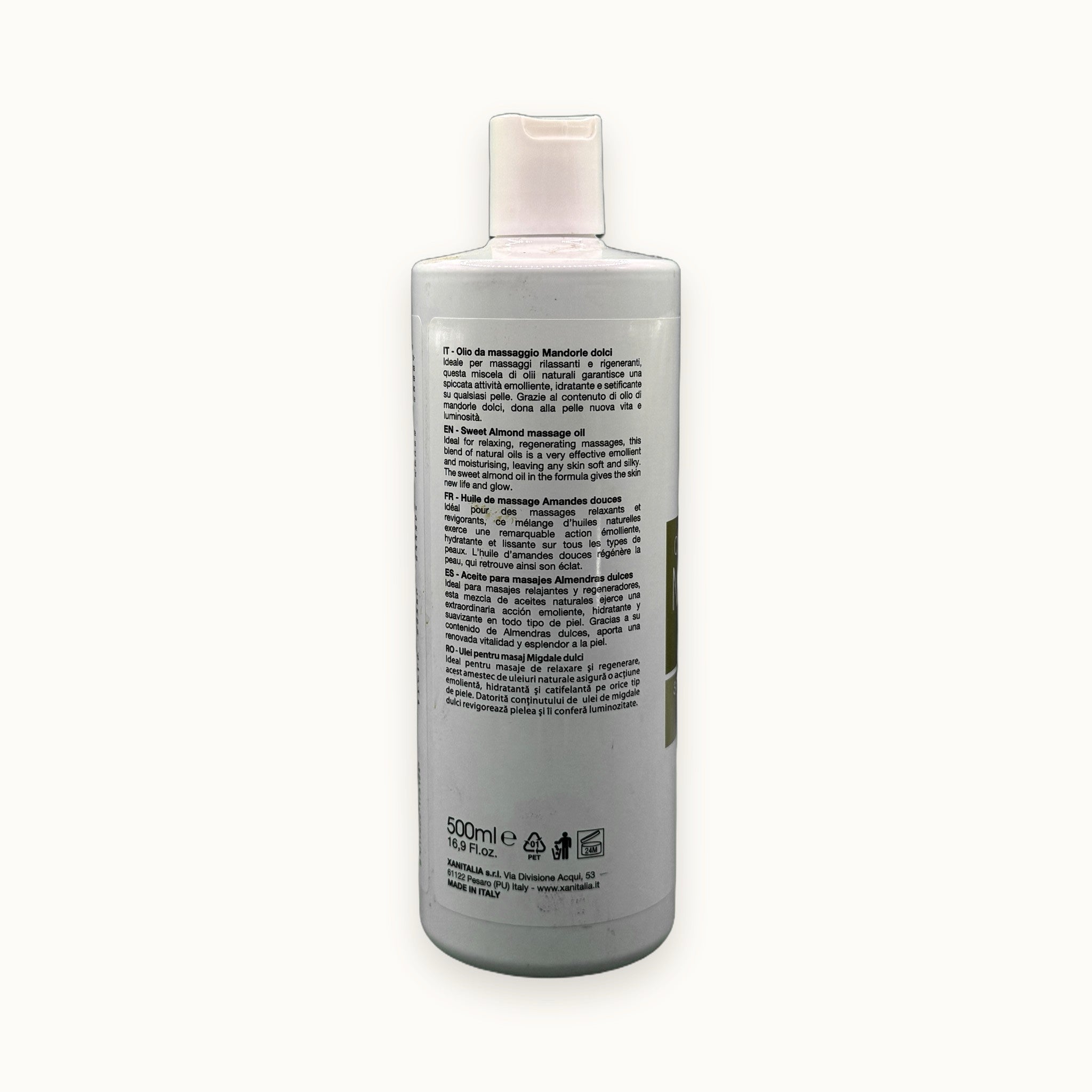 Xanitalia Olio Massaggio Mandorle Dolci 500 ml — flacone su fondo crema