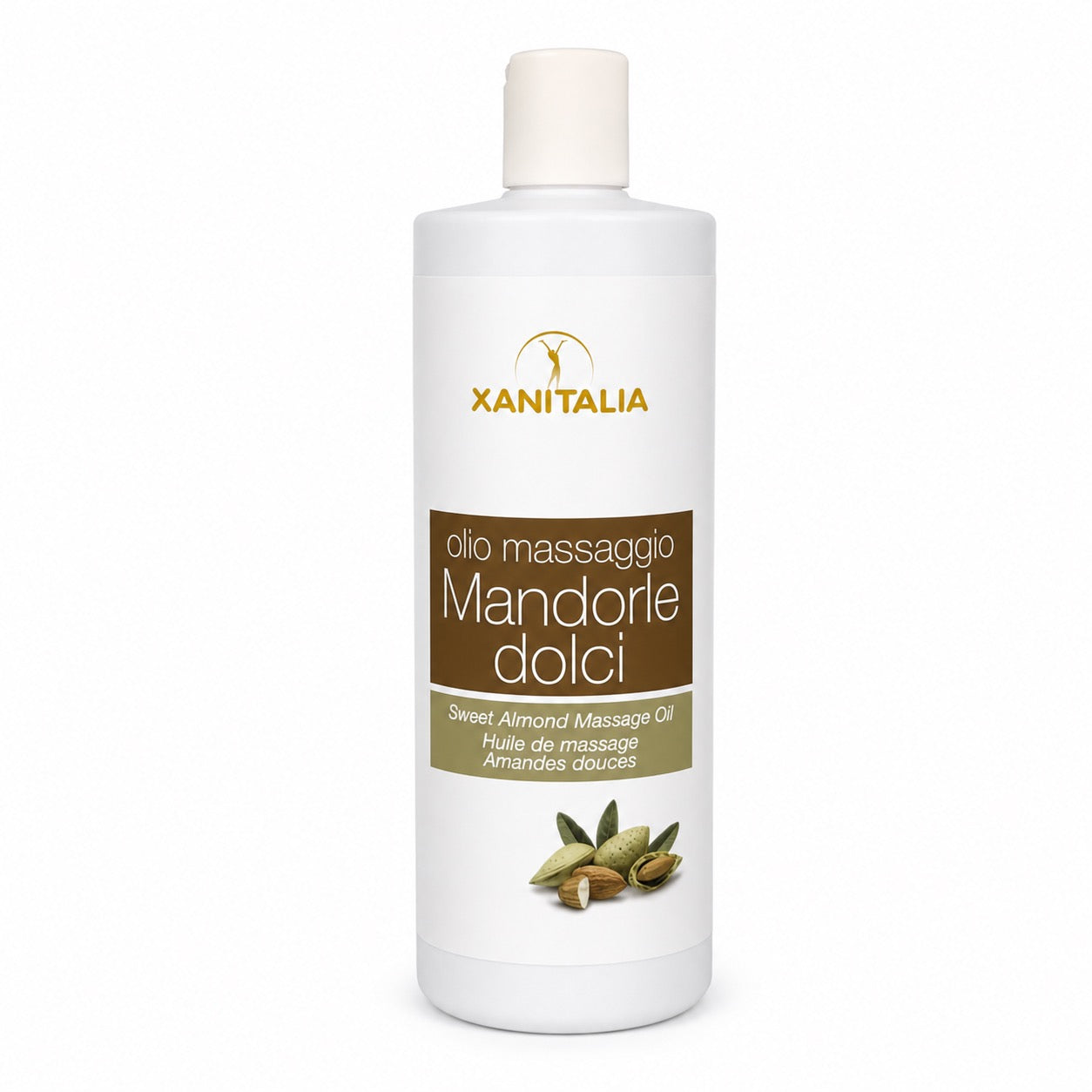 Xanitalia Olio Massaggio Mandorle Dolci 500 ml — flacone su fondo crema